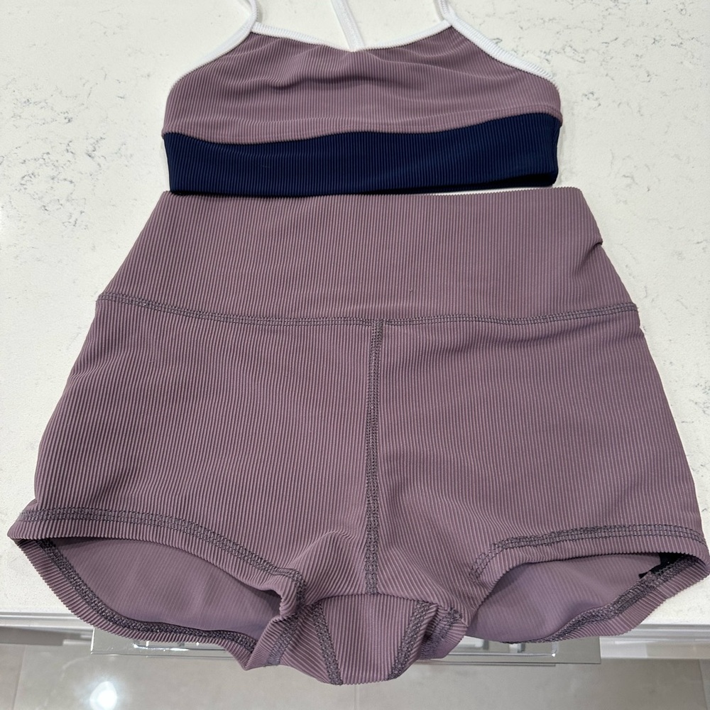 FIVE Danceware Ribbed Purple and Navy Two-Piece Activewear Set